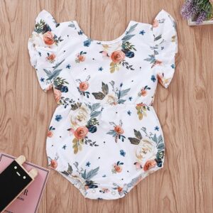 One Piece Baby Girl Flower Ruffle Seeveless Bodysuit