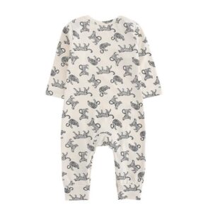 Kids Round Neck Long-sleeves Animal Printed Jumpsuit