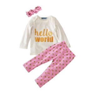 3 Pcs Set Girls Letter Printed Tops And Dots Pants And Headband