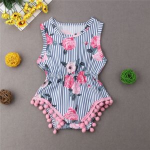 Baby Girl Clothing Floral Print Tassel Design Romper