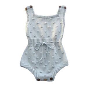 Stylish Baby Girls Cotton Solid Color Pompon Pattern Knitted Romper