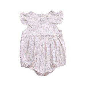Little Girls Cotton Floral Printed Ruffle Sleeves Bodysuit