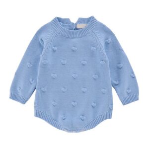 Baby Girls Cotton Bubble Pattern Solid Color Knitted Bodysuits