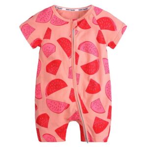 Baby Short Sleeves Cartoon Print Romper