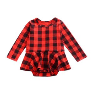 New Arrived Girls Cotton Red Plaid Printed Long Sleeves Outdoor Christmas Bodysuit