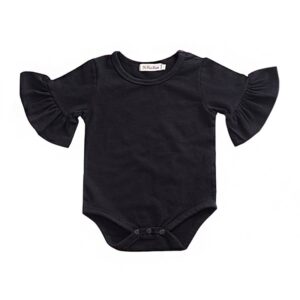 Hot Selling Cotton Black White Gray Solid Color Trumpet Sleeve Breathable Bodysuit Baby