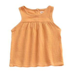 Latest Style Girls Four Color Available Cotton Sleeveless Back Button Solid Color Joker-Rend T-Shirts