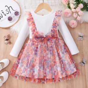 Children Kids Toddlers Fashion Girls Long Sleeve Patchwork Butterfly Floral Mesh Dress