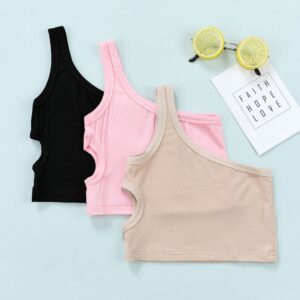 Kids Girls Basic Solid Color Shoulder Strap Cut Out Causal Vest