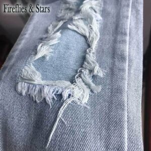 Kids Girls Personalized Ripped Hole Design Denim Pants