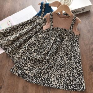 Kids Girls Basic Round Neck Sleeveless Floral Fake Two Piece Dress