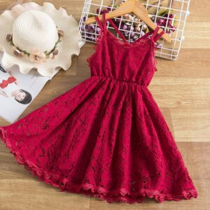Girls Sweet Solid Color Slip Embroidered Lace Princess Dress
