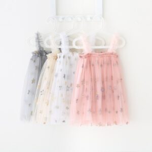 Girls Cute Star Sequin Mesh Sling Dress