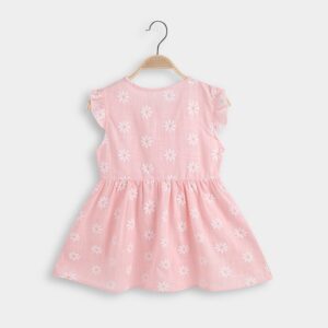 Girls Basic Round Neck Ruffled Floral All Over Print Dress
