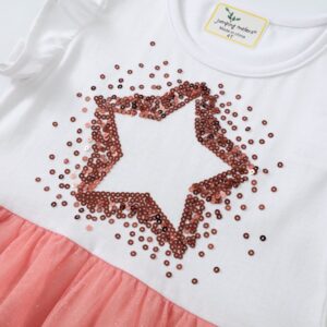 Girls Basic Round Neck Stringy Selvedge Star Sequin Mesh Spliced Dress