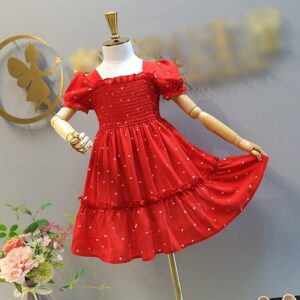 Girls Sweet Short Sleeve Stringy Selvedge Elastic Chiffon Princess Dress