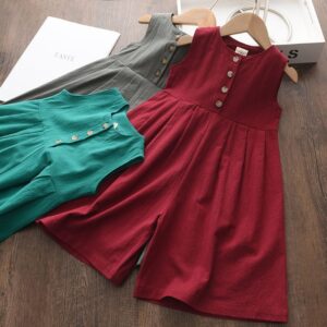 Girls Basic Solid Color Sleeveless Jumpsuit