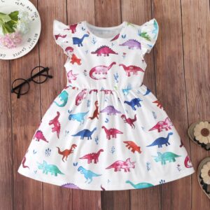 Girls Basic Stringy Selvedge Sleeveless Colorful Dinosaur Dress