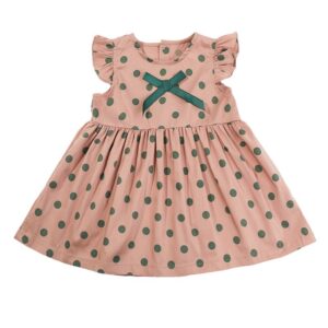 Girls Sweet Round Neck Stringy Selvedge Polka Dot Dress