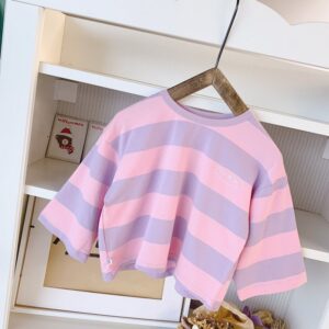 Kids Casual Color Blocking Striped Round Neck Long Sleeve T-Shirt
