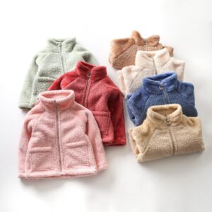 Kids Casual Simple Basic Solid Color Long Sleeve Zipper Plush Coat