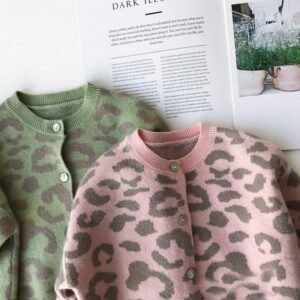 Girls Casual Leopard Single-breasted Knit Coat