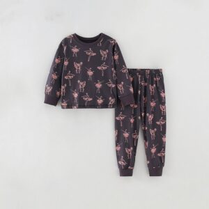 Girls Fashion Cartoon Print Long-sleeves Tops And Pants Two Pieces Set