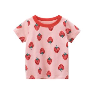 Girls Sweet Strawberry Pattern T-Shirt
