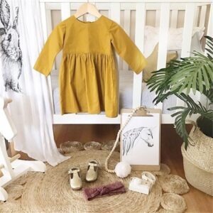 Girls Simple Solid Color Long-sleeves Dress