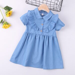 Girls Simple Solid Color Stringy Selvedge Design Dress