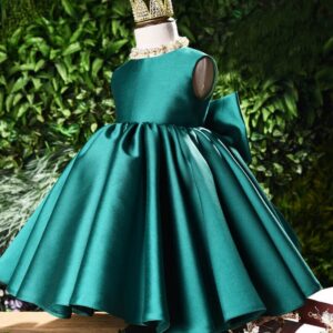 Kids Bow Design Solid Color Princess Dress