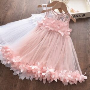 Girls Sleeveless Petals Lace Gauze Design Dress