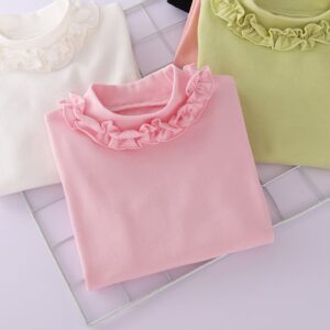 Girls Solid Color Lace Long Sleeve T-Shirt