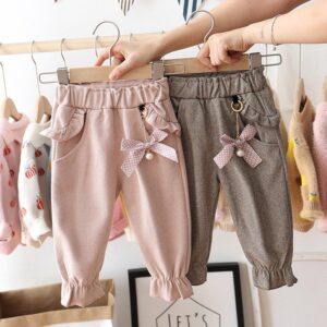 Autumn Girls Bow Decor Ruffles Casual Trousers
