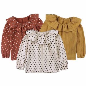 Girl Polka Dot Long Sleeve Peter Pan Collar Tops