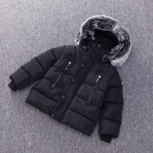 Kids Solid Color Single Row Button Hooded Quilted Jacket
