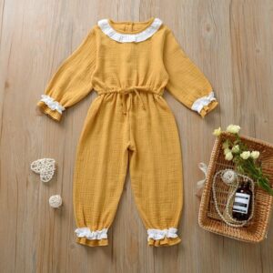 One Piece Baby Girl Patchwork Round Neck Jumpsuit