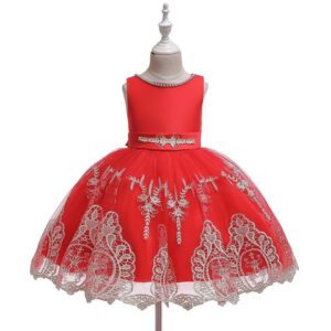 Girl Round Neck Bronzing Embroidered Princess Dress