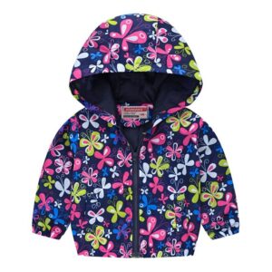Girl Cartoon Butterfly Print Hooded Coat