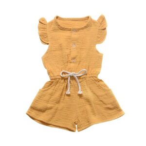 Baby Girl Cotton Solid Color Ruffle Sleeve Romper