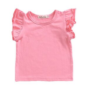 New Arrived Girls Cotton Ruffle Sleeve Five Sweet Solid Color Available Joker Plain T Shirts