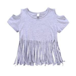 Girls Cotton Grey Tassel Design Tops