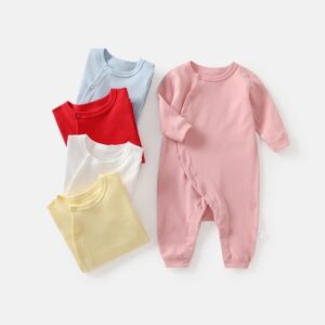 Kids Baby Boys Girls Casual Cute Solid Color Long Sleeve Round Neck Romper