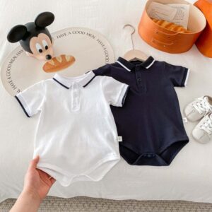 Kids Baby Boys Girls Fashion Casual Solid Color Short Sleeve Lapel Romper