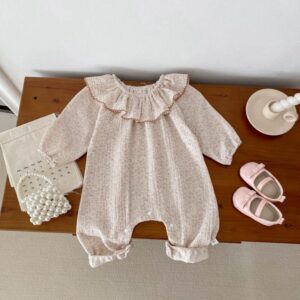 Kids Baby Girls Casual Cute Tiny Flower Long Sleeve Peter Pan Collar Bodysuit