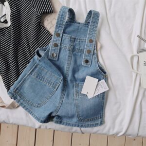 Kids Basic Solid Color Denim Suspenders Shorts