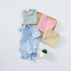 Kids Baby Boys Girls Casual Basic Solid Color Short Sleeve Romper