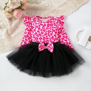 Kids Baby Girls Party Cute Leopard Long Sleeve Romper Skirt Set