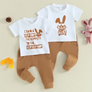 Kids Baby Boys Girls Casual Cute Easter Cartoon Rabbit Print Short Sleeve Round Neck T-Shirt Trousers Set
