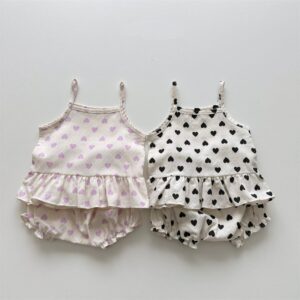 Kids Baby Girls Casual Cute Heart Print Sleeveless Camisole Shorts Set